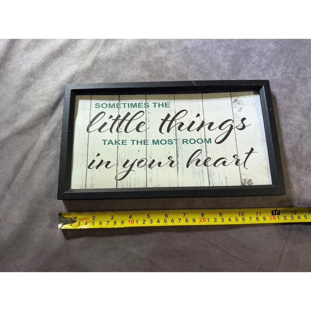 Little Things Heart Quote Framed Wall Art Rustic Farmhouse Decor Black Frame12x6